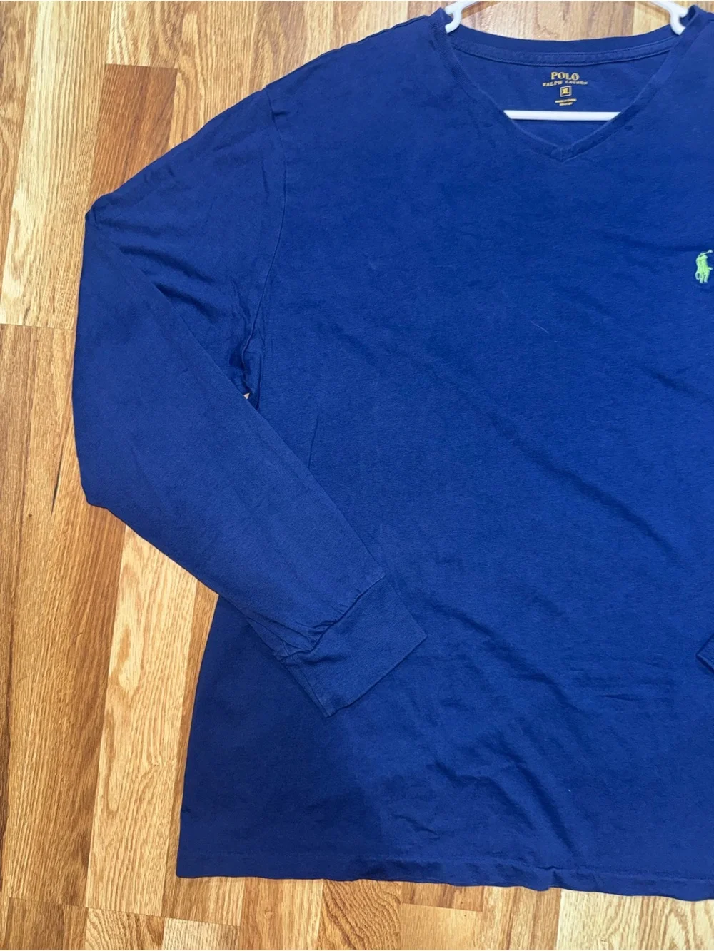 Polo Ralph Lauren Mens XL Blue V-Neck Long Sleeve Knit Cotton Logo T-Shirt